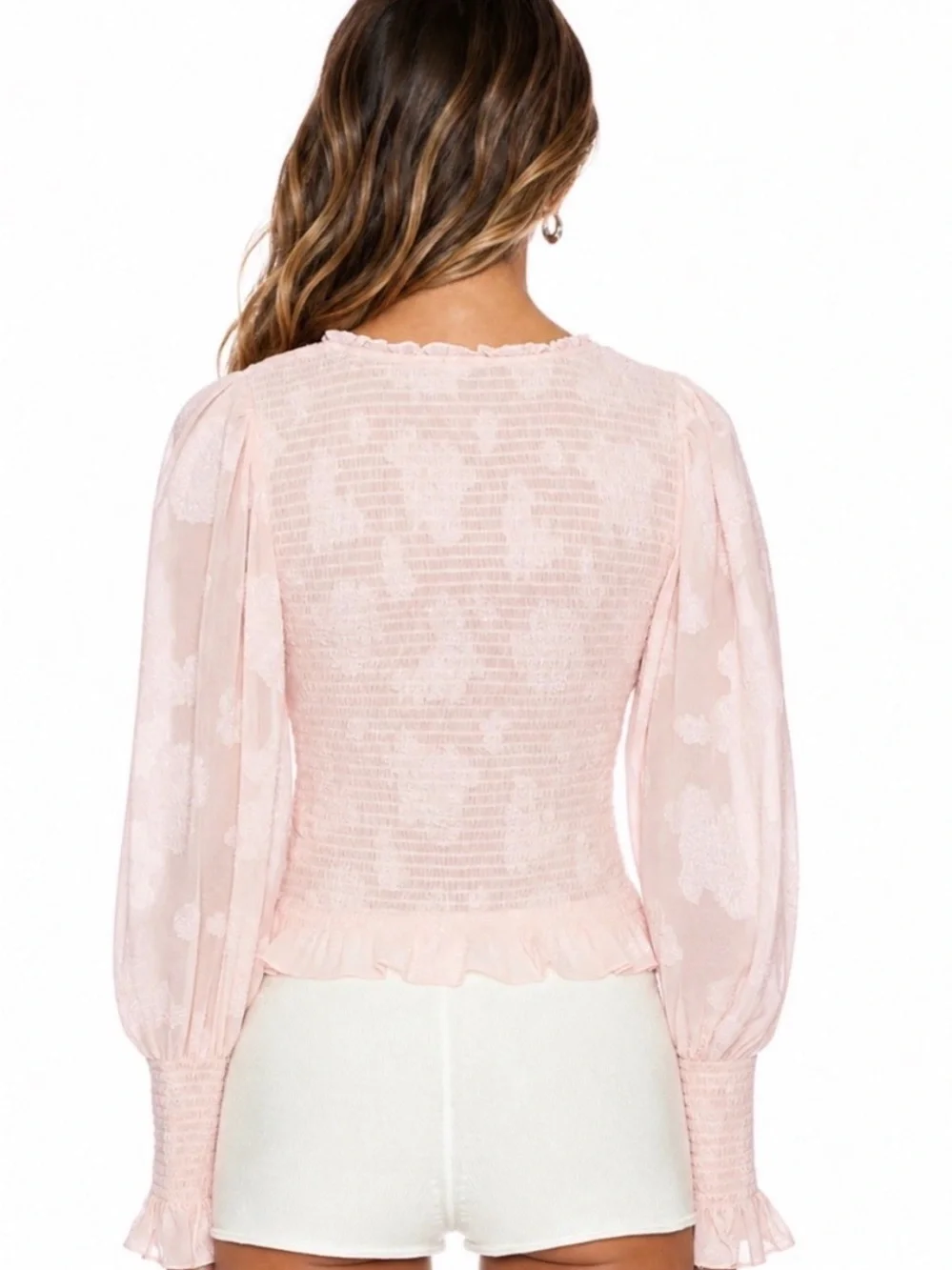 Free People Smocked In Love Long Sleeve Top. NWT. Peach